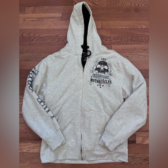 Modern Culture Lost Souls Motorcycles Hooded Zipper Sweatshirt - Size XL - Picture 1 of 8